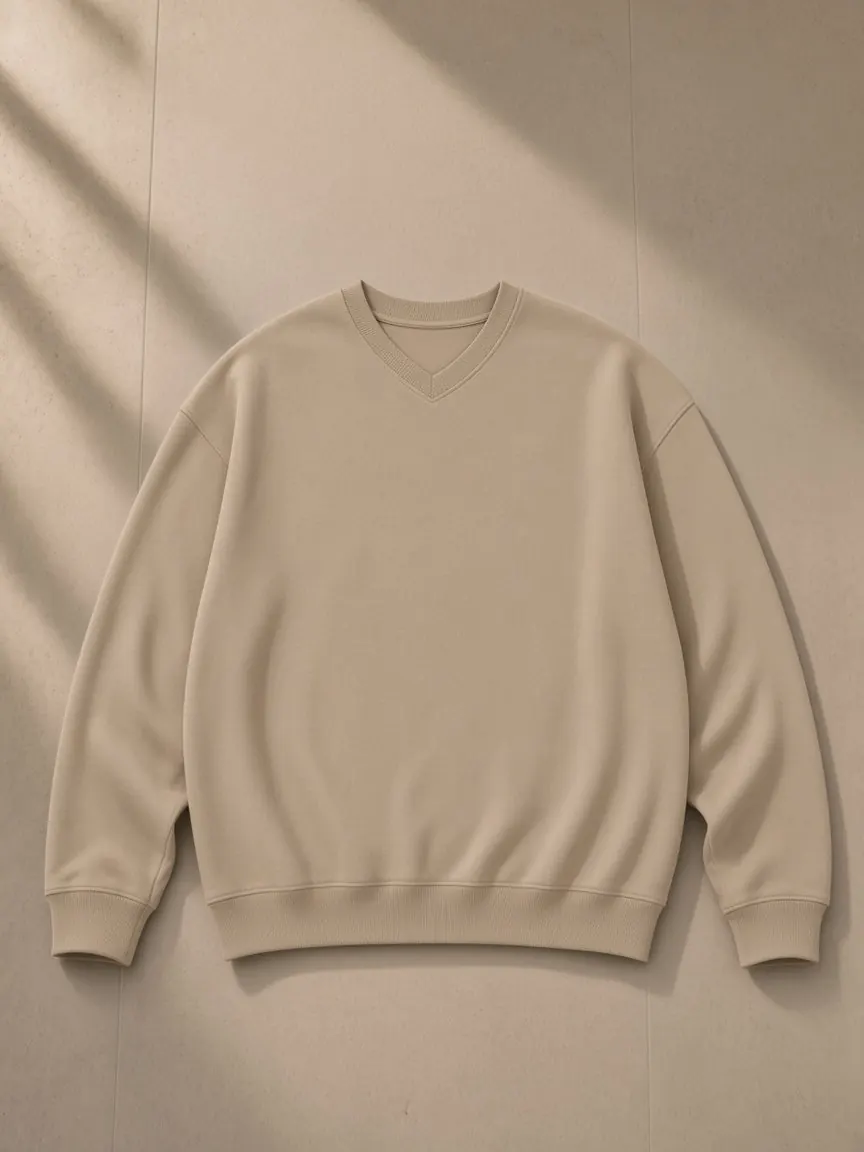 Oversized V-Neck Sweatshirt — White, Flower Gray & Khaki, a Marcel Afters sweatshirt, photographed flat on a warm studio backdrop.