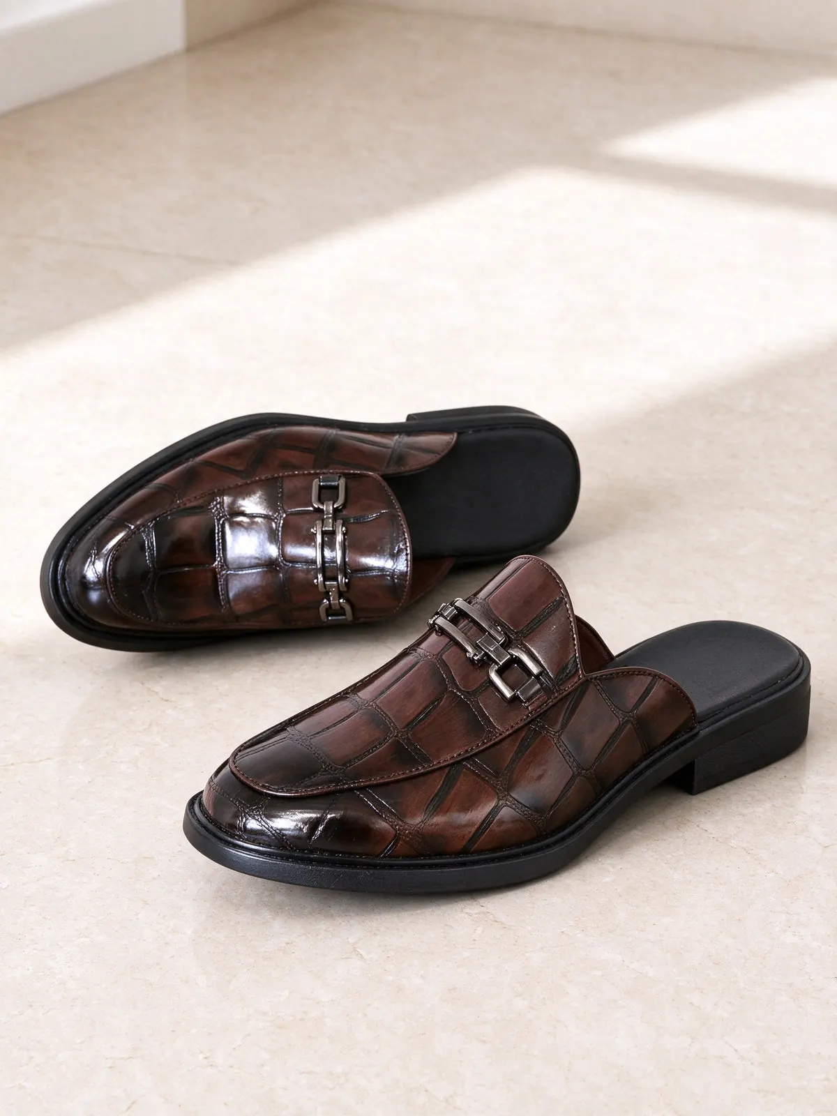 The Room Key Mule, a Marcel Afters style, photographed on limestone.